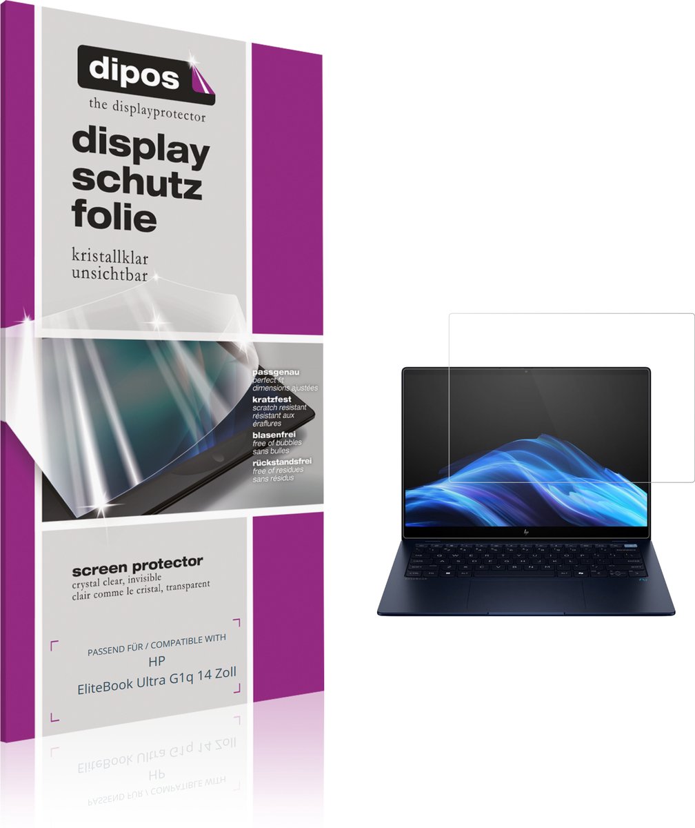 dipos – 2x Beschermfolie geschikt voor HP EliteBook Ultra G1q 14 Zoll | Krasbestendige & heldere Screenprotector Ultra-Thin