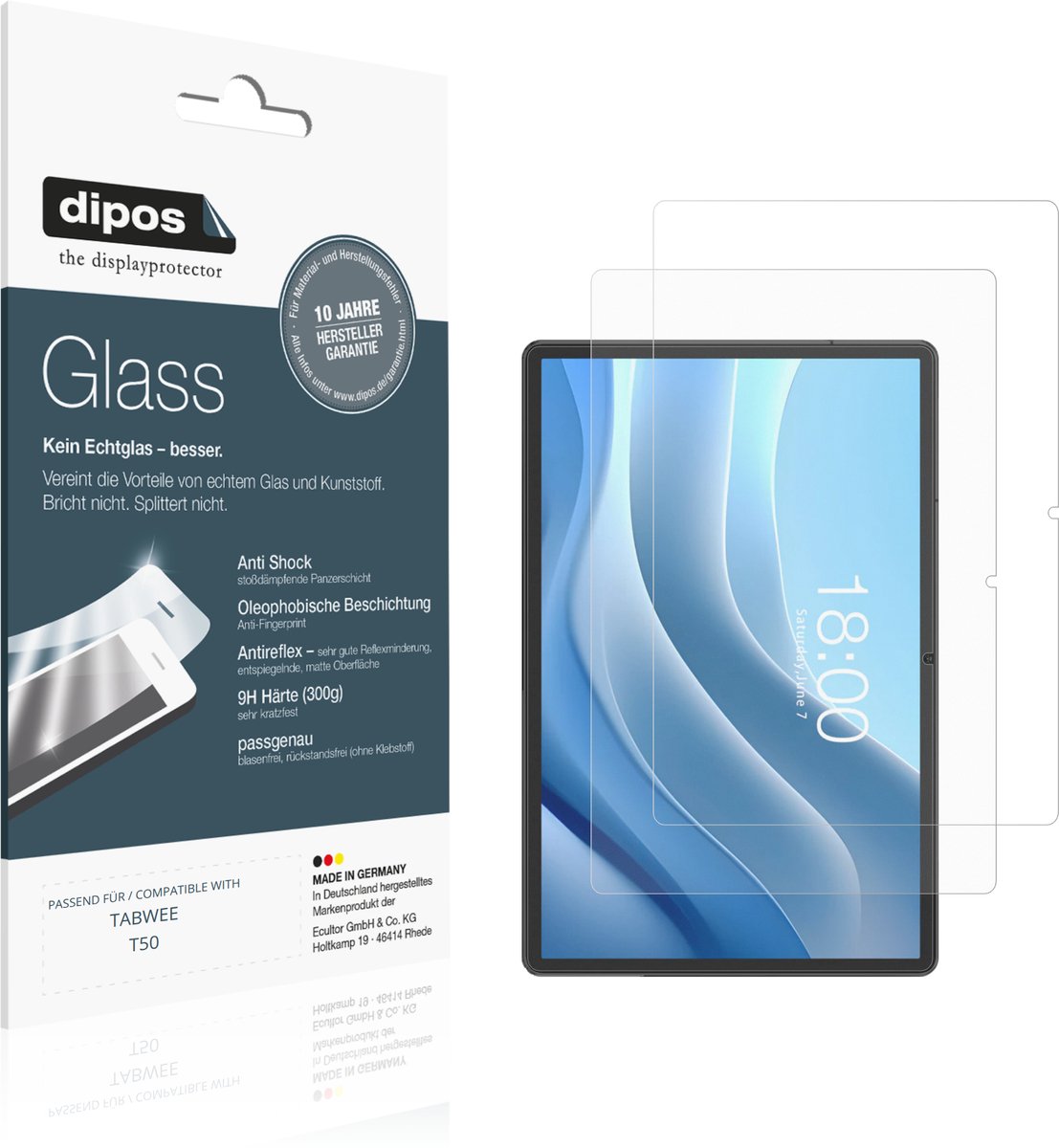 dipos – 2x Matte Pantserfolie geschikt voor TABWEE T50 | 9H Screenprotector