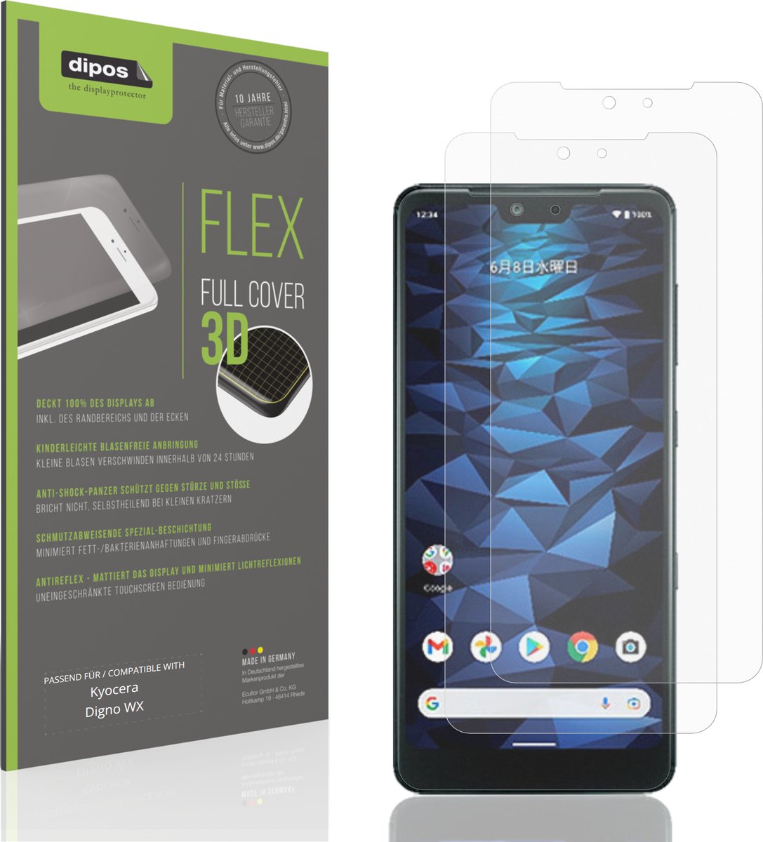 dipos FLEX – 2x Matte Screenprotector geschikt voor Kyocera Digno WX | Volledige Schermbescherming | Case-Friendly