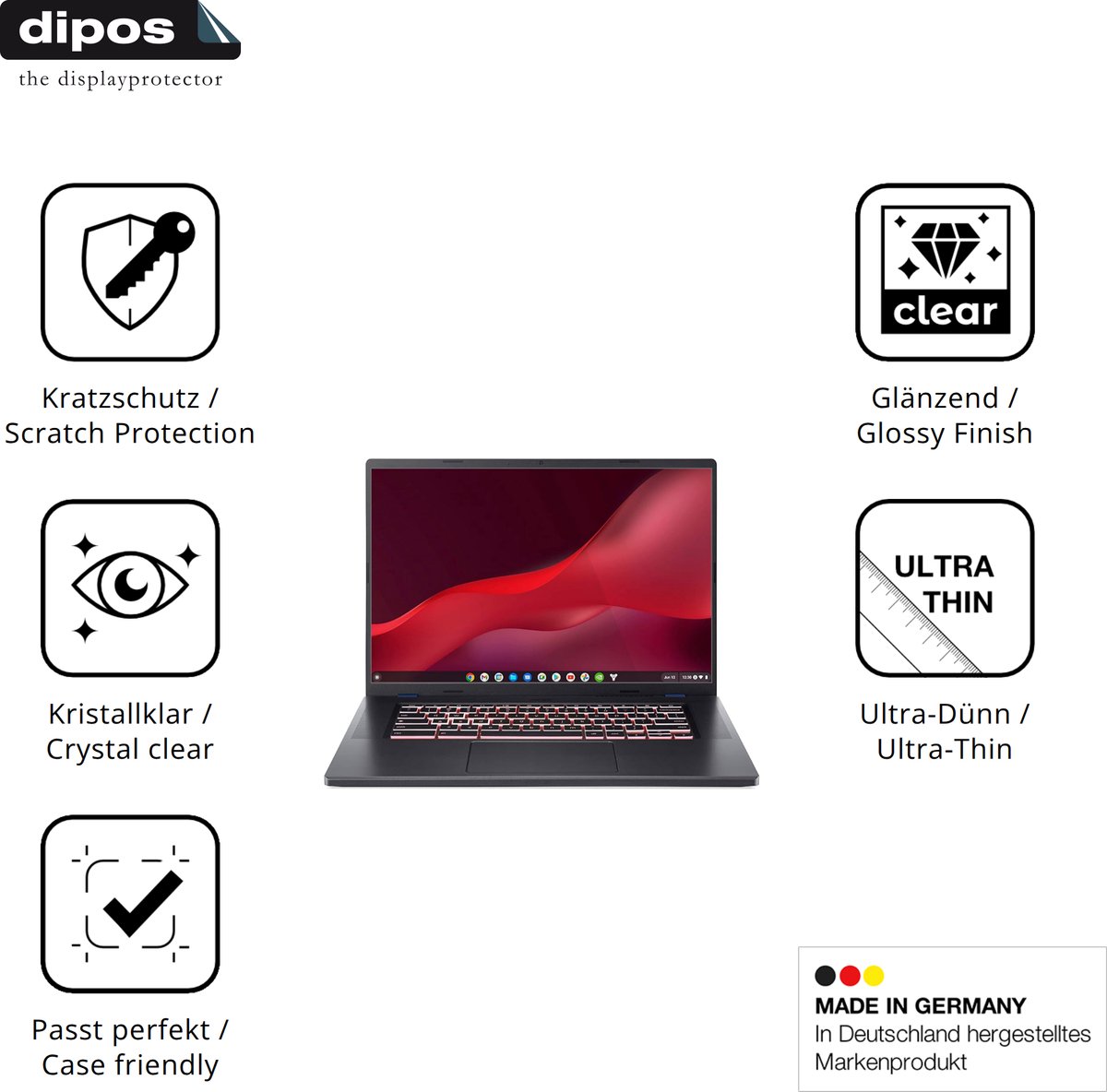 dipos – 2x Beschermfolie geschikt voor acer Chromebook Plus 516 | Krasbestendige & heldere Screenprotector Ultra-Thin