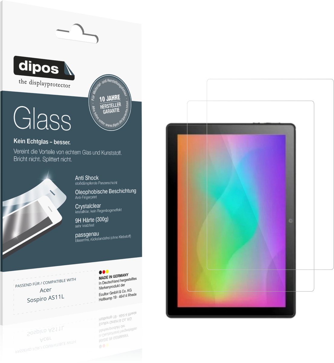 dipos – 2x Pantserfolie geschikt voor Acer Sospiro AS11L | 9H Screenprotector