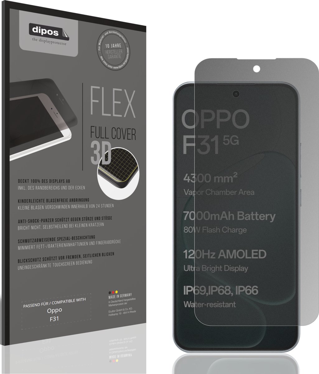 dipos FLEX – Matte Privacy Screenprotector geschikt voor Oppo F31 | Volledige Schermbescherming | Case-Friendly