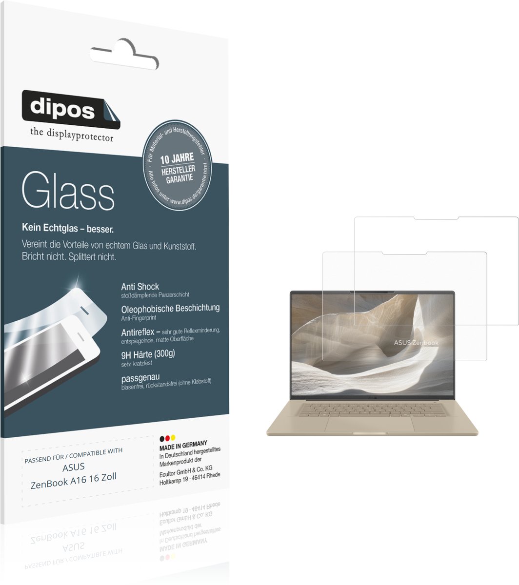 dipos – 2x Matte Pantserfolie geschikt voor ASUS ZenBook A16 16 Zoll | 9H Screenprotector