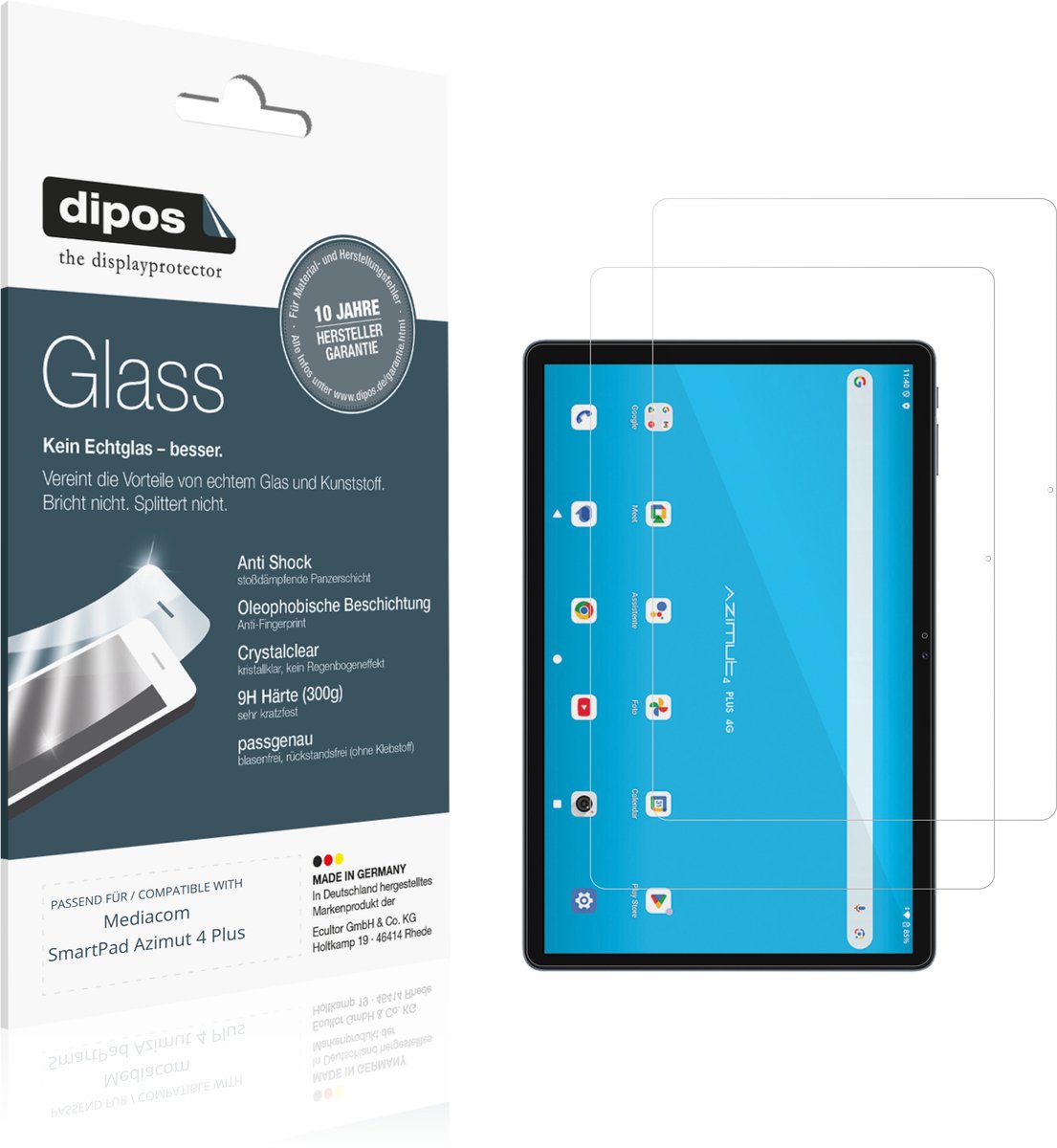 dipos – 2x Pantserfolie geschikt voor Mediacom SmartPad Azimut 4 Plus | 9H Screenprotector