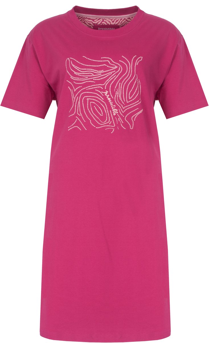 Irresistible Dames Nachthemd - Korte Mouwen - Fuchsia - Maat XXL