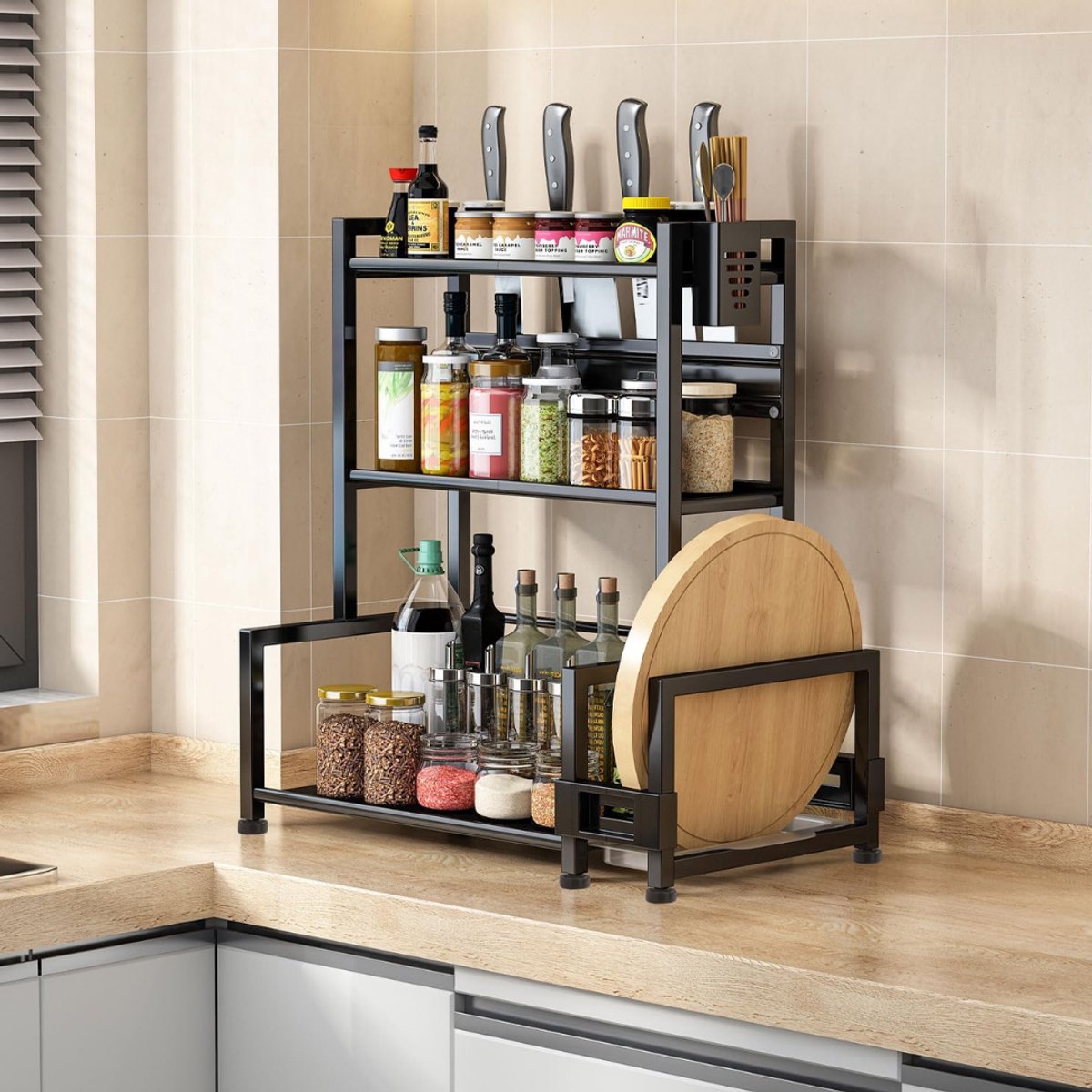 ZRNS® Keukenrek Staand - Opbergrek Keuken - Keukenkast - Kruidenrek - 3-Laags - Zwart