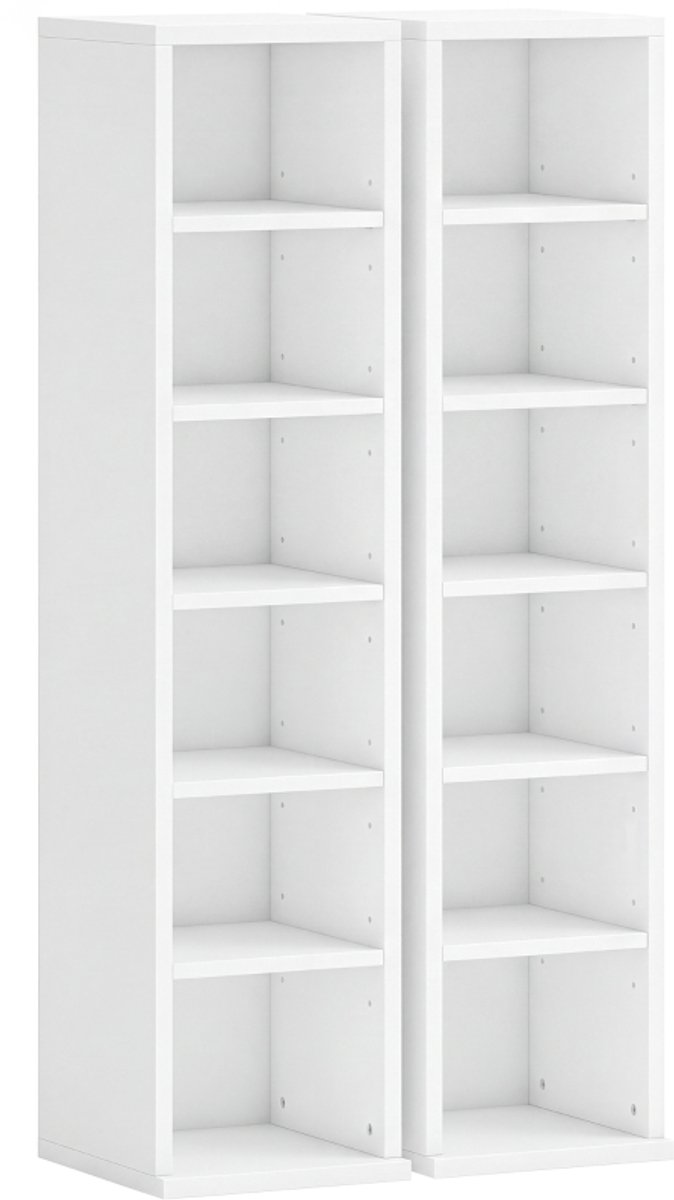 Opbergkasten - Set van 2 CD-opslagplanken - Blu-ray Torenstandaard met Verstelbare Planken en Boekenplankorganizer - Wit