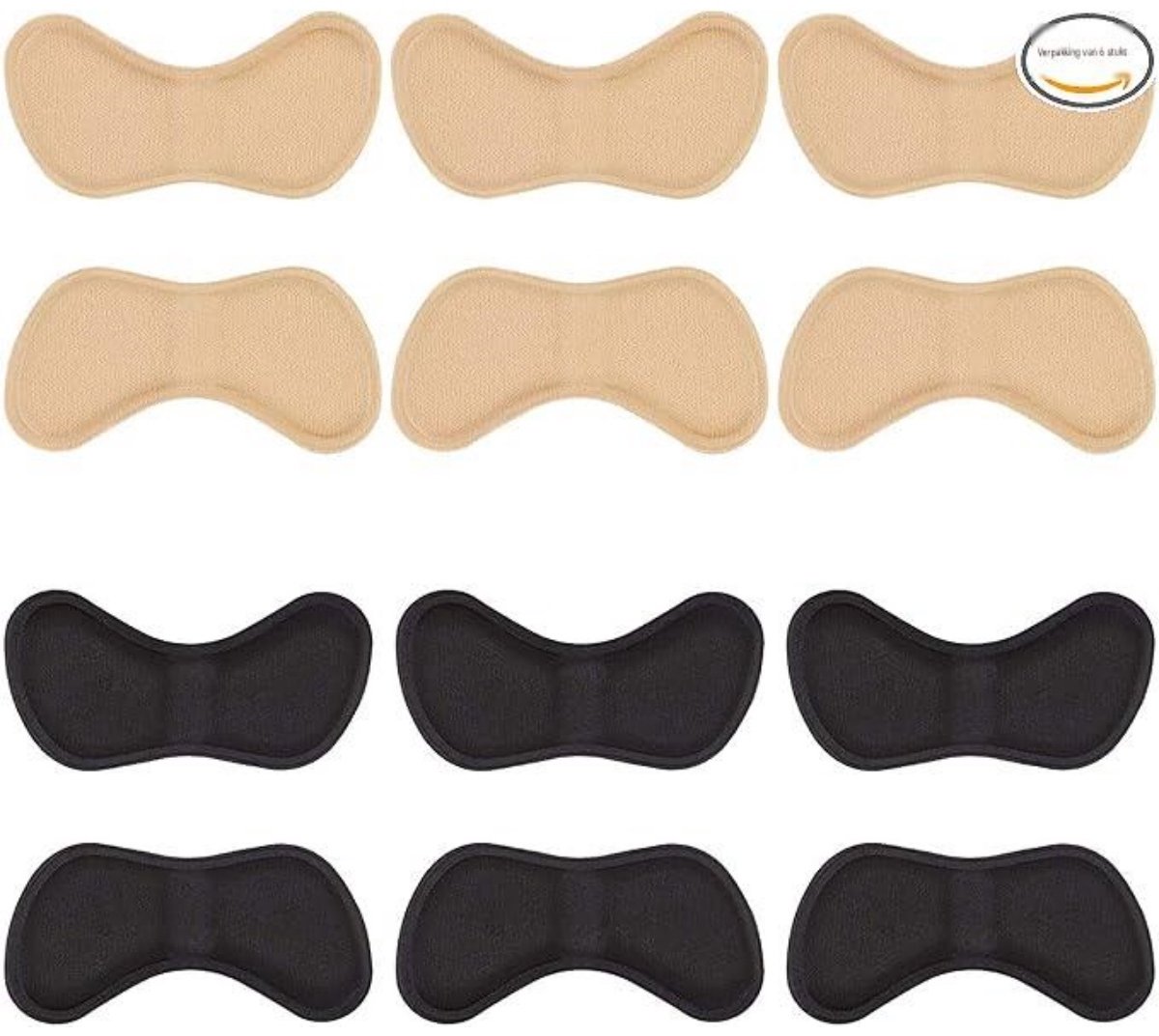 GELLDG 4 Stuks Pluizenkussentje - Fersenhalter Pads - 8,5x4cm - Sterke Kleefkracht en Dikke Duurzame Stof - Geschikt voor Meeste Schoenen - Zwarte en Beige Set