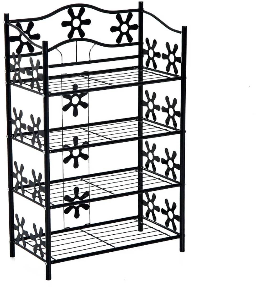 Opbergkasten - Klein Schoenenrek met 4 Lagen - Ruimtebesparend Bloemenrek, Plantentrap en Standaard - Metaal - Zwart - 59,5 x 30 x 92 cm