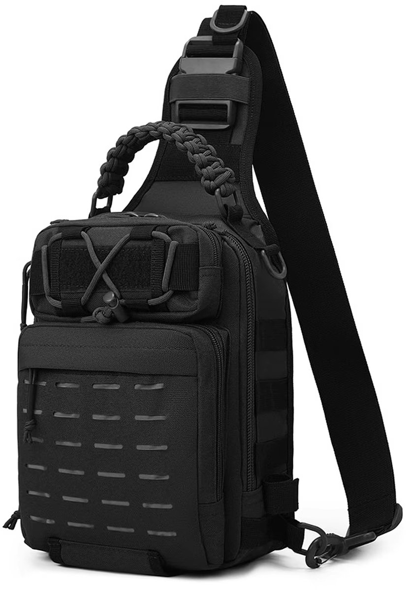Tactische Outdoor Schoudertas Heren – Waterdichte Sling Rugzak met MOLLE-systeem, Vistentas, Jachttas, Wandeltas, Sporttas & Campingtas voor Vissen, Hiken en Bushcraft