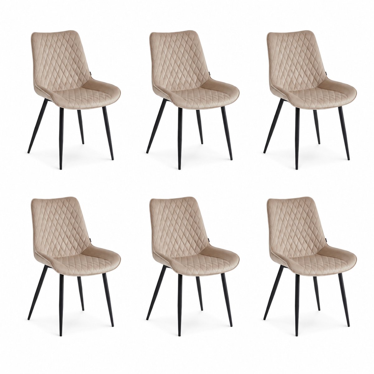 Colenis - Adama Eetkamerstoel - Set Van 6 - Beige - Fluweel - Velvet - Industrieel