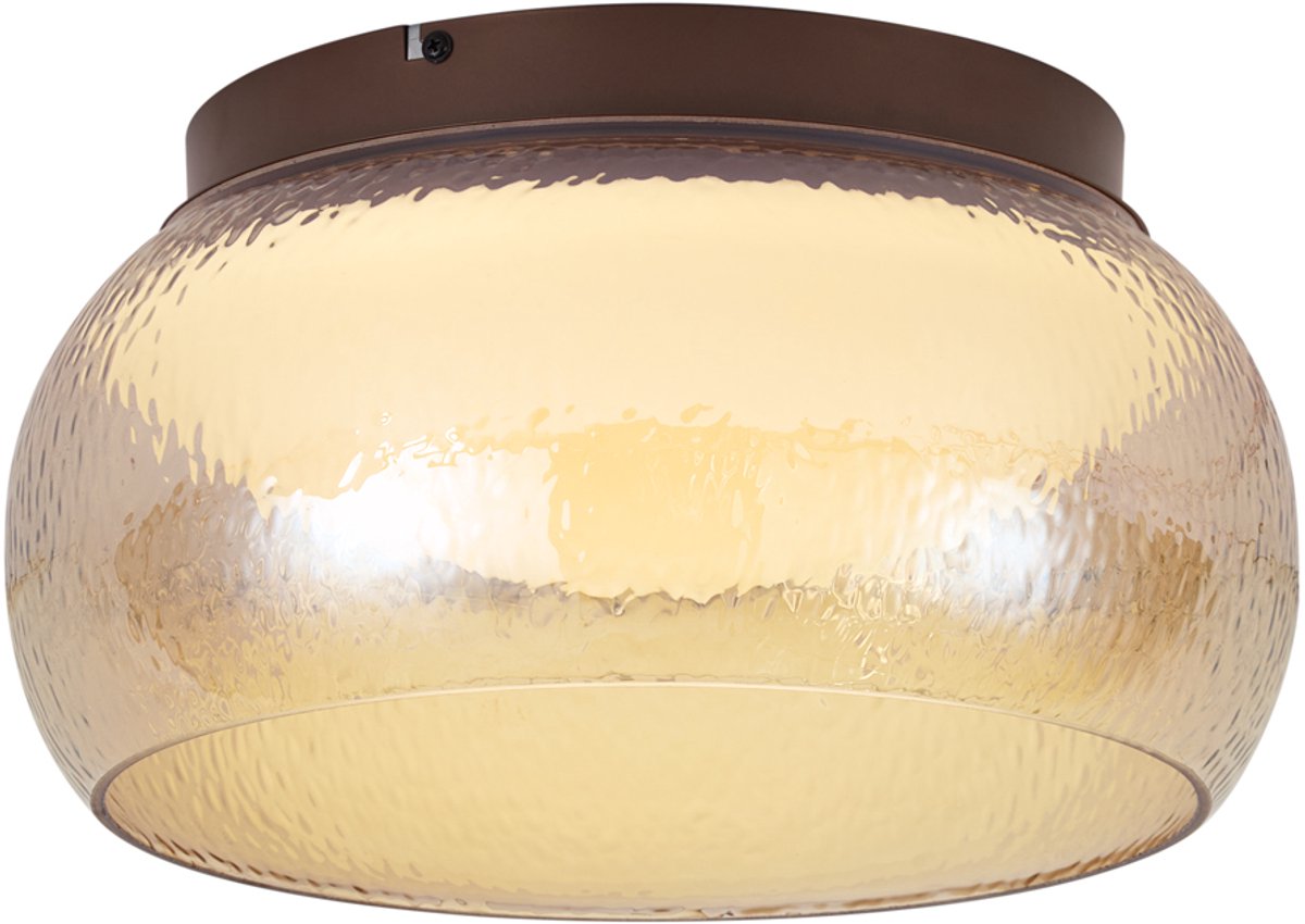 Qazqa led art deco plafondlamp, plafonniere - Thimble - met amberkleurig glas, vintage, rond, dimbaar, 35cm, ideaal als home-office, kantoor, hal,