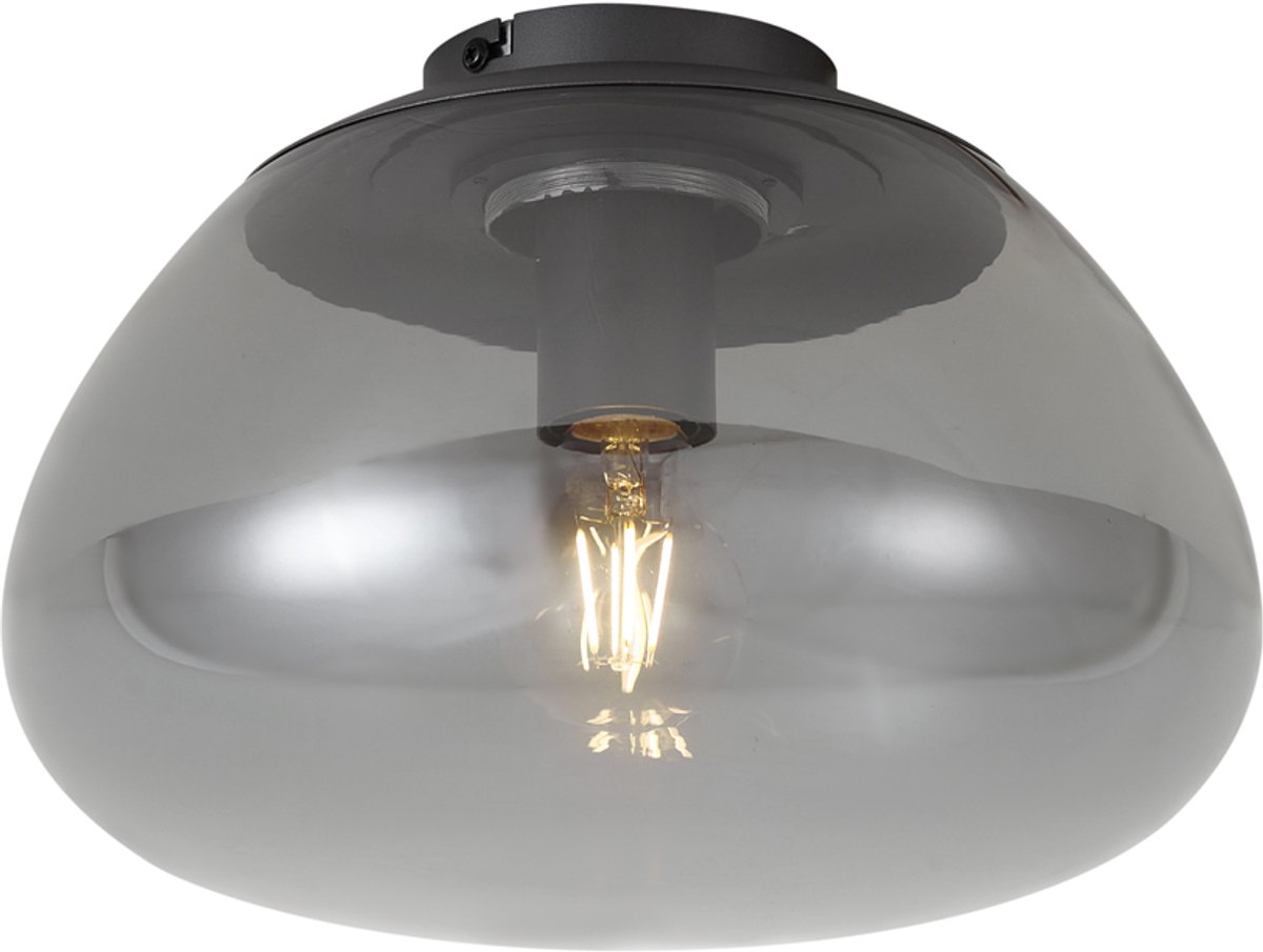 Qazqa retro plafondlamp - Giselle - gunmetal, rond, 30cm, ideaal als hal, slaapkamer en woonkamer lamp