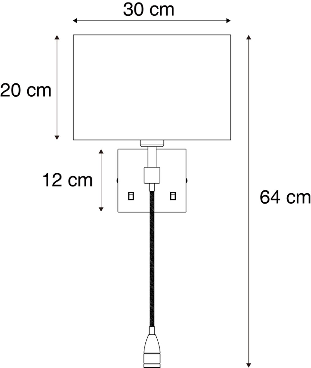 Qazqa moderne wandlamp - Bergamo - gunmetal, rechthoekig, max. 15W, geschikt voor led, 2-lichts, 64cm, ideaal als slaapkamer lamp
