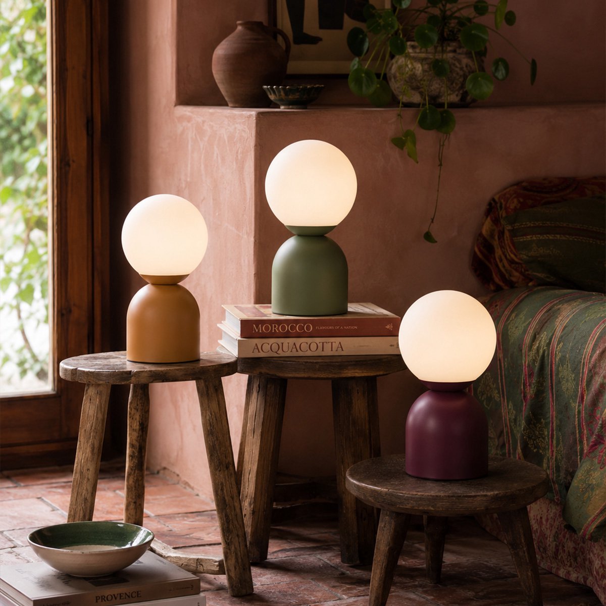 Qazqa retro tafellamp met glas - Pallon Trend - groen, max. 15W, geschikt voor led, 35cm, ideaal als slaapkamer, woonkamer lamp