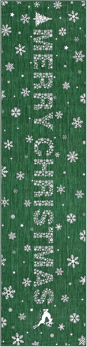 Kerst vloerkleed antislip wasbaar 80x150 cm groen voor binnen en buiten