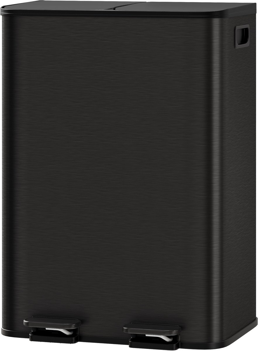 Pedaalemmer Groot RVS 60L (2x30L) - 47.6x37.6x67cm - Prullenbak - Afvalbak Dubbel Compartiment - Soft Close Deksel - Uitneembare Binnenemmers - Voor Keuken Woonkamer - Zwart