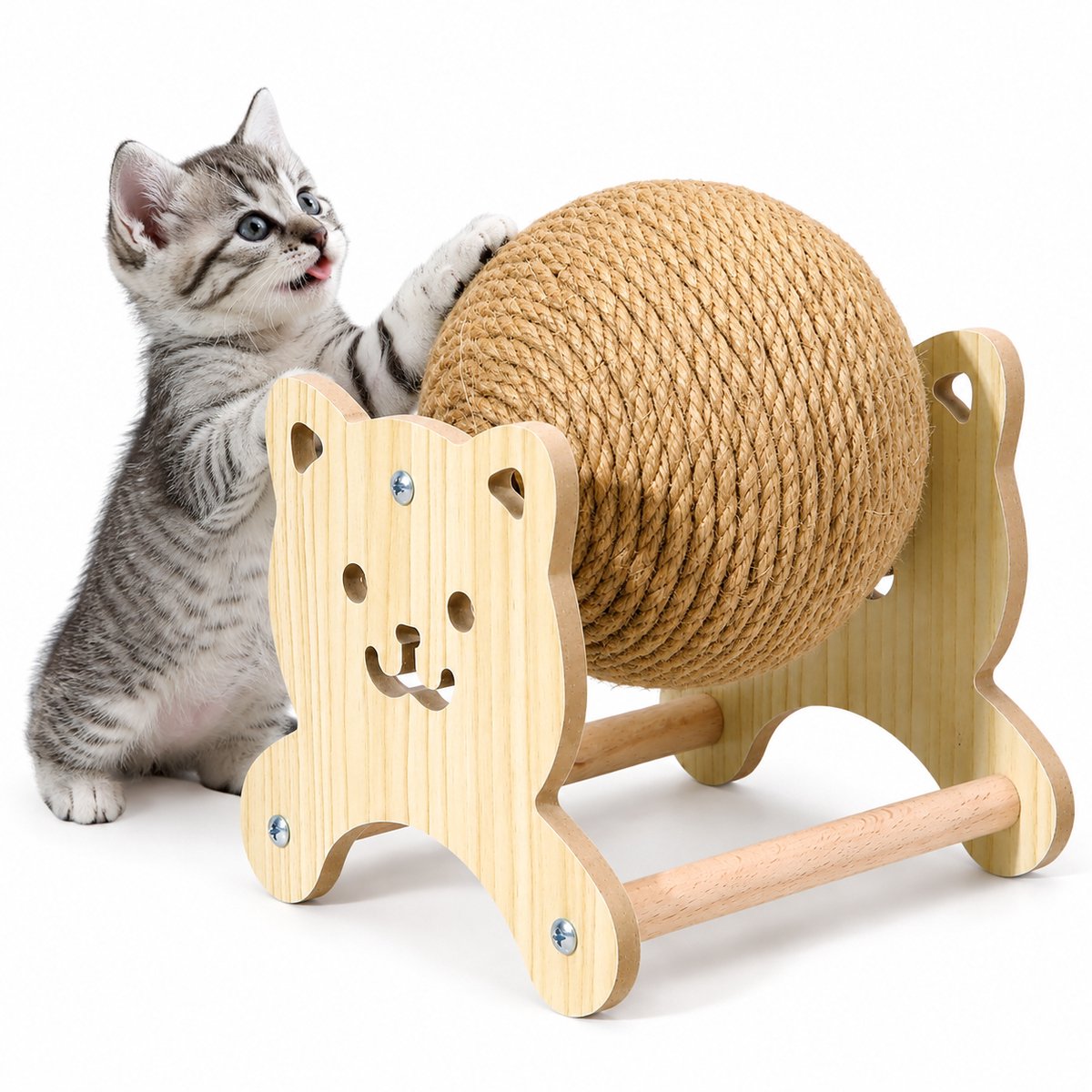 Krabpaal voor Katten - 15.3x14.8x13.6 cm- Sisal Krabbal met Roterend Speelgoed - Compacte Meubelbescherming tegen Krassen voor Binnen - Natuurlijk Sisal Touw