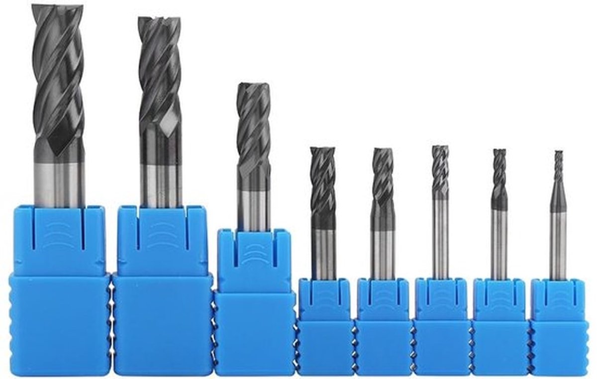 Schachtfreesset 8 mm - 8 stuks - hardmetalen freesgereedschap - Voorbewerking van hout - Geschikt voor aluminium en koper - Coating ter vermindering van gereedschapswissel - Freesset