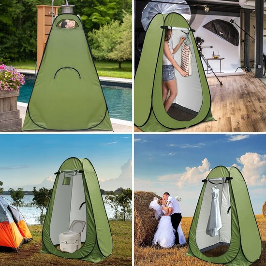 Multifunctionele Douchetent - Kleedtent - Toilettenten - Pop-Up Tent - Omkleedtent - 1 Persoons - 2 Ventilatieramen - Snelheidsopening - 150x150x190 cm - met Haringen & Scheerlijnen - Douche & Toilet - Voor Kamperen & Strand & Outdoor - Militairgroen — afbeelding 2