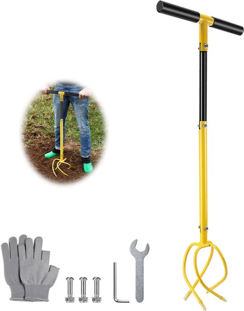 Handmatige Rotating Tuinklauw, Afneembare Cultivator met Handvat, Verstelbare Hoogte voor Bodemverwerking en Onkruidbestrijding, Tuinieren en Tuinonderhoud