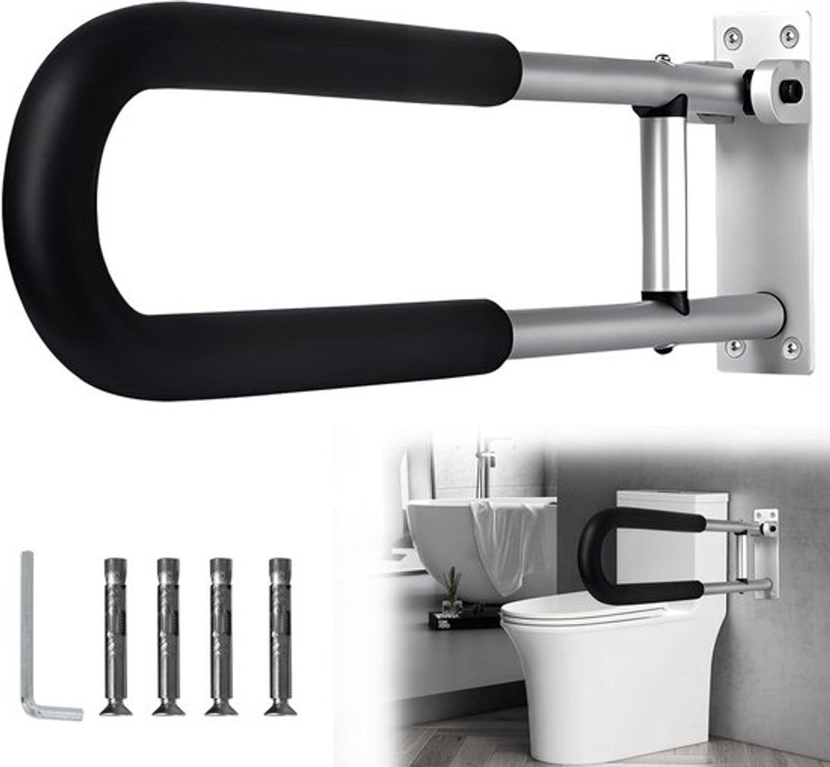 Handicap handgrepen voor badkamer, Opvouwbare toiletgreep gewatteerd, antislip toiletondersteuning, belastbaar tot 120 kg, gehandicapte oudere, extra stevigheid, hulpmiddel badkamer.