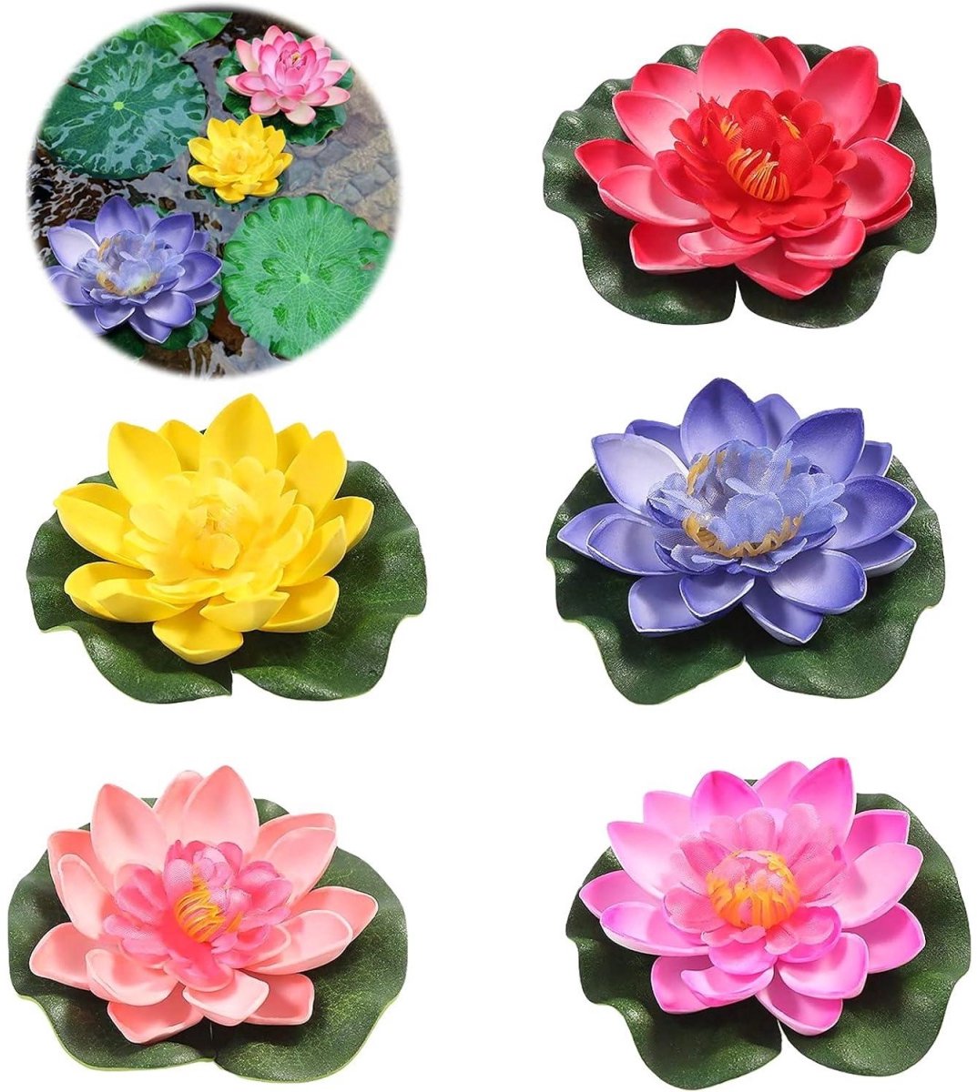 SSTRWGOOD Drijvende bloemen - Set van 5 - Kunstmatige waterlelies - Lotuswaterlelies - Drijvende lotusbloemen - Drijvende vijverdecoratie - Vijverwaterlelies - Meerkleurig - 10cm