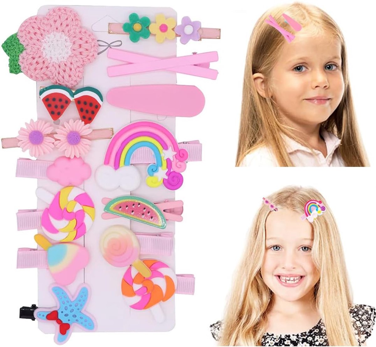 Haarclipset - 14-delige set - Haarclips voor meisjes - Haarclips voor baby's - Schattig en kleurrijk - Gemaakt van siliconen - Voor kinderfeestjes/themafeesten - Haaraccessoires - Roze
