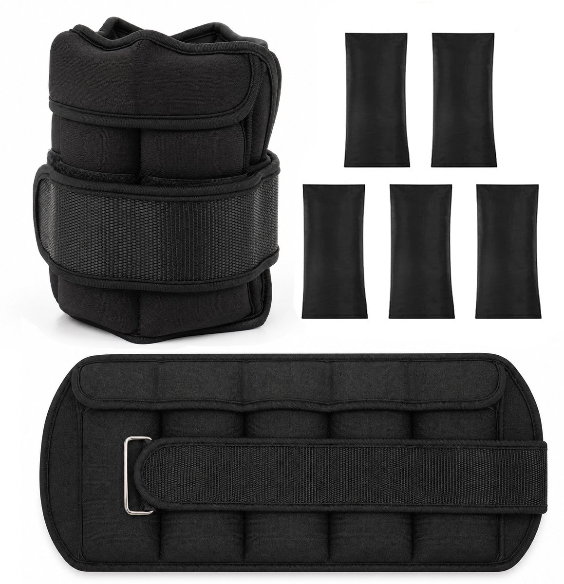 DAITORE - Enkelgewichten - Verstelbaar Gewicht - 2 x 2.5kg - Makkelijk Afneembaar - Enkelband Fitness - Krachttraining - Fitness - Zwart