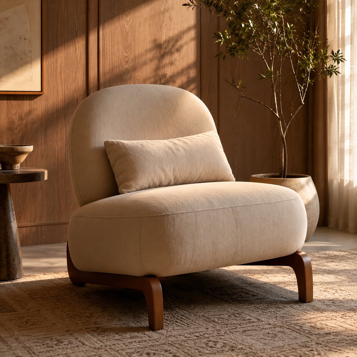 Welltin Fauteuil - Relaxstoel - Comfortabele TV-stoel - Leesstoel - Ergonomische stoel - Massief houten stoelpoten - Zachte stof - Inclusief zitkussen - Geschikt voor de woonkamer, slaapkame - Kamelkleur