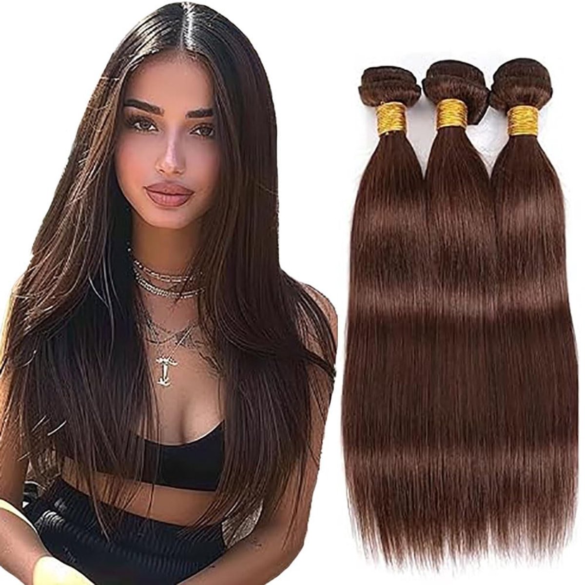 Solidchoice - Straight Human Hair Bundles #4 Chocoladebruin 3 Bundels 26 Inch