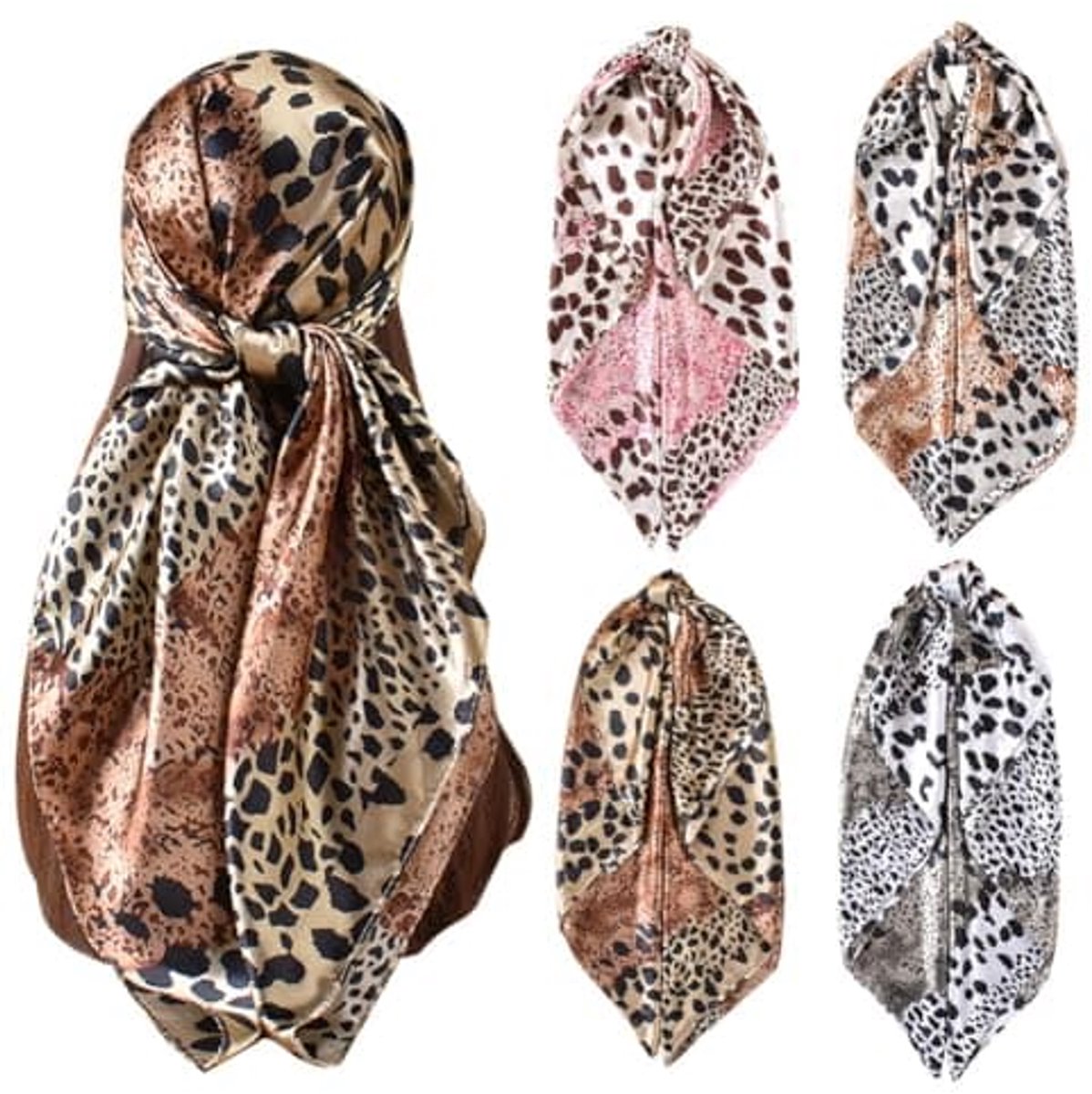 Dames vierdelige set, 88,9 cm (35 inch): satijnen sjaal, zijden sjaal, handdoek Geschikt voor het haar en slaaphanddoek.