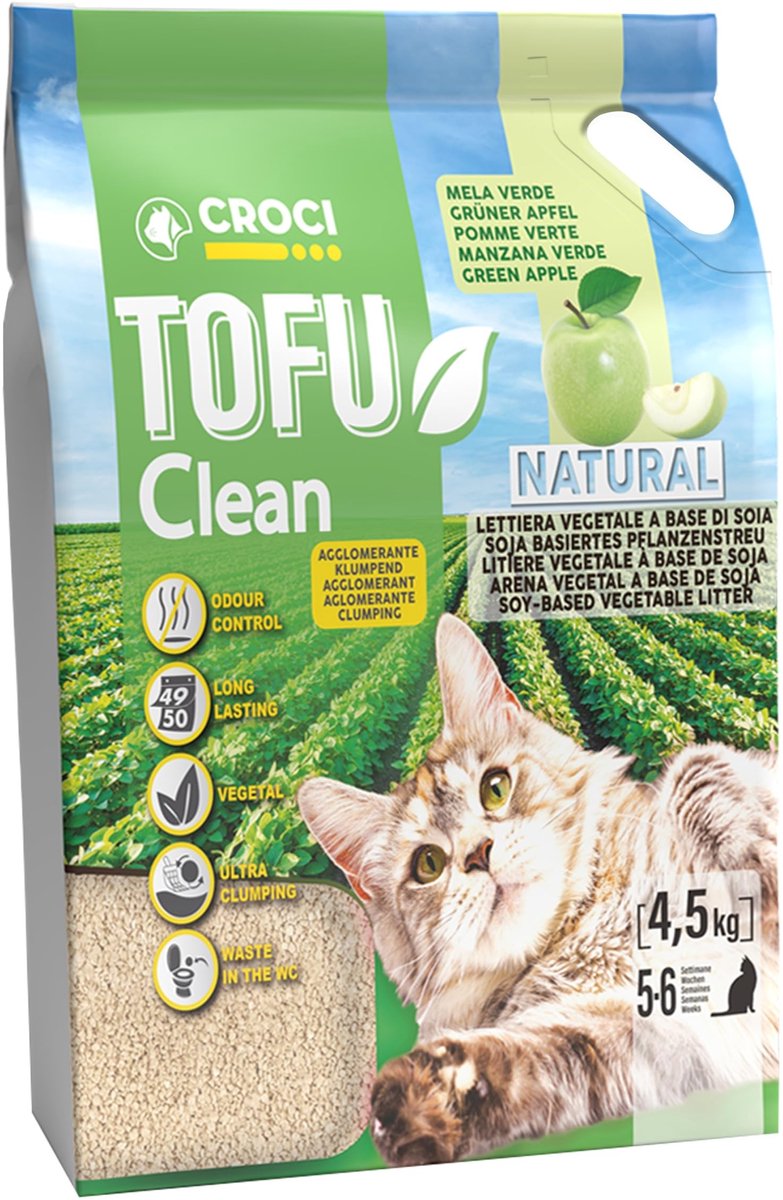 Solidchoice - Tofu Kattenbakvulling met Groene Appel Geur, Biologisch Afbreekbaar, 10 liter