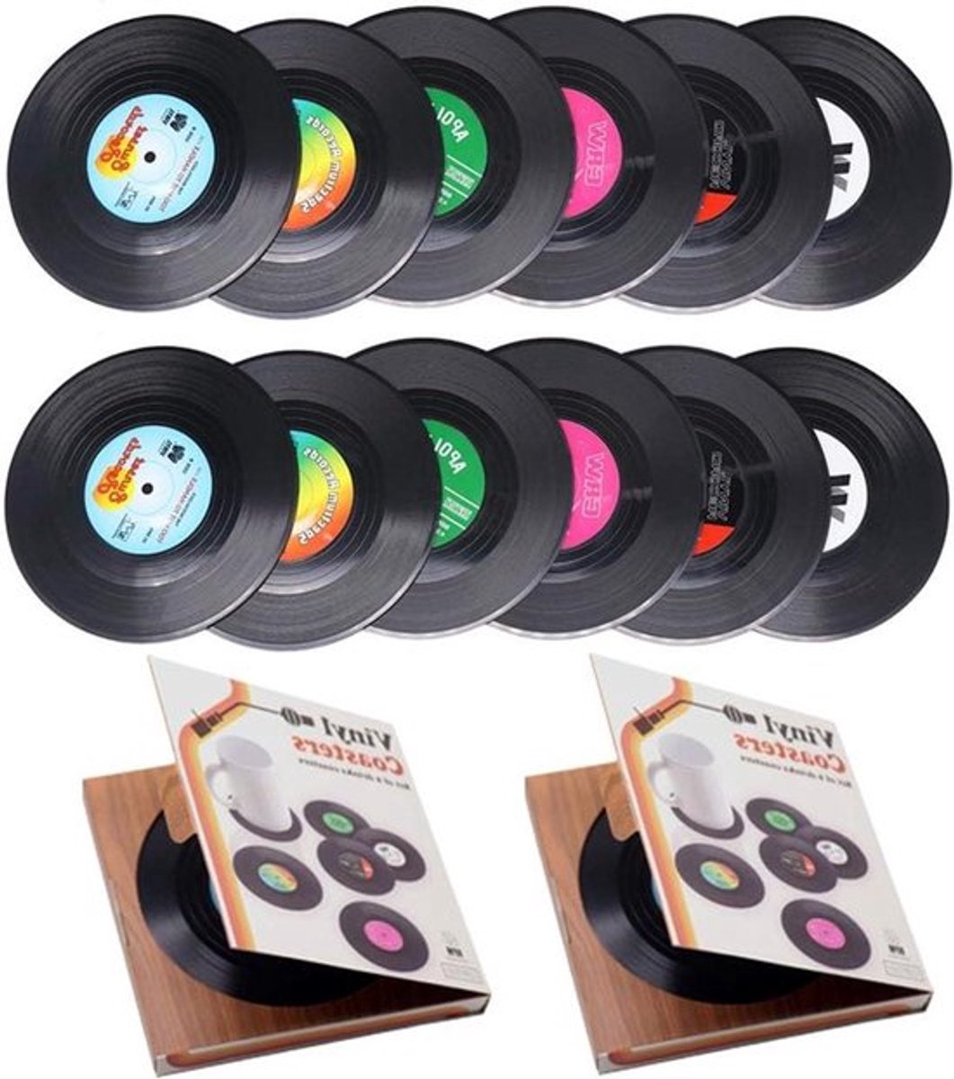 12 stuks Retro CD-Record Vinyl Anti-Hitte/Slip Drankjes Onderzetters - Voor Koffie, Thee, Bier, Mok, Wijnglazen en Flessen - Bescherming tegen Watervlekken en Schade Thuis en in de Bar