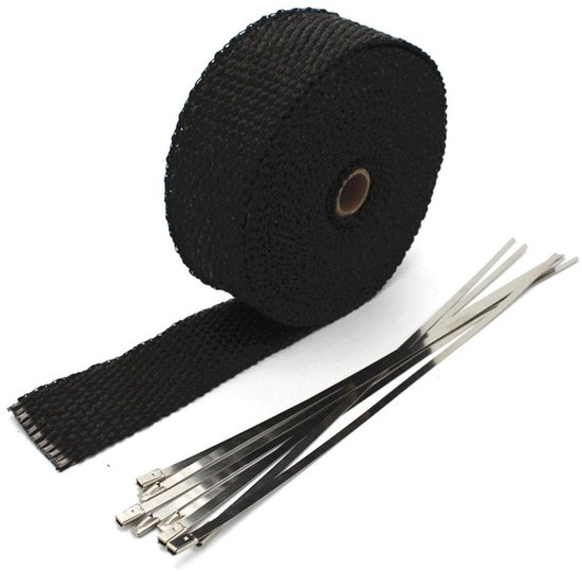 Uitlaatband 5cm x 5m - Thermische Isolatie - Hittebescherming - Schokbestendig - Glasvezel - Inclusief 6 Roestvrij Stalen Klemmen - Uitlaatisolatie