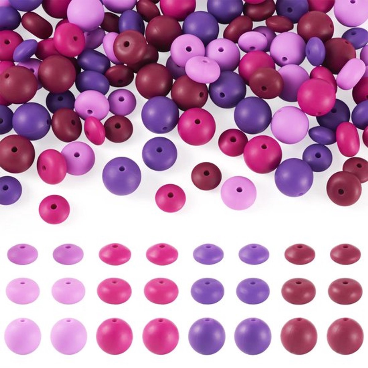 Siliconen Kralen 120 Stuks - Focale Kralen - Ronde/Rondelle Kralen - DIY Armband/Sieraden - Gemengde Kleuren - 15mm/14mm/12mm