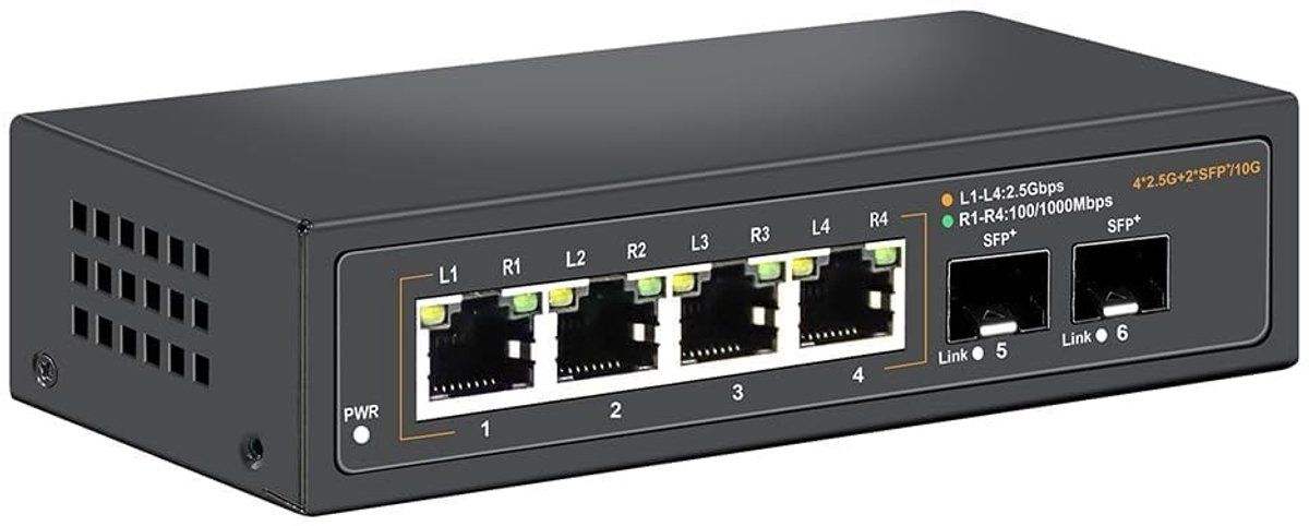 Solidchoice - 2.5G Ethernet Switch met 4 x 2.5G Poorten en 2 x 10G SFP Uplink Poorten