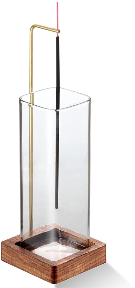 Solidchoice - Houten Incensestokhouder met Afneembare Glazen Asopvang