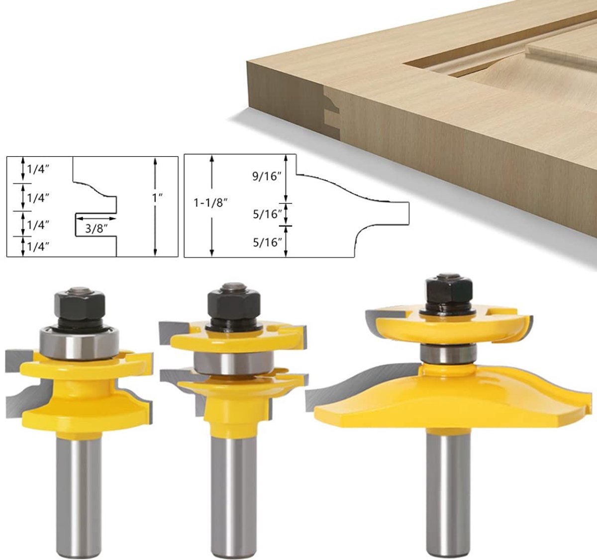 Solidchoice - 3-Delige Routerbit Set voor Panelen en Rails
