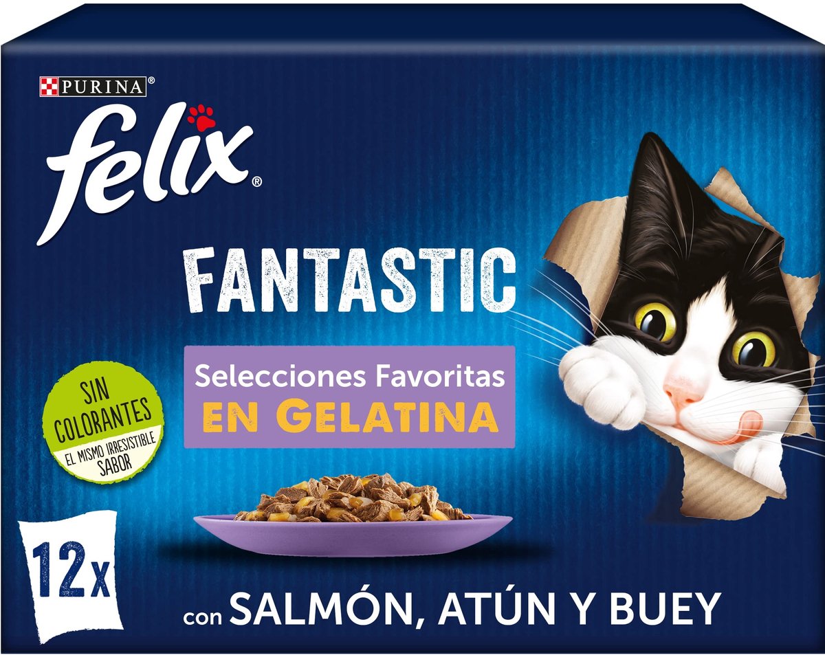 Solidchoice - Felix Fantastic Natvoer voor Volwassen Katten, Favoriete Keuze, 6 Pakketten van 12 Zakjes