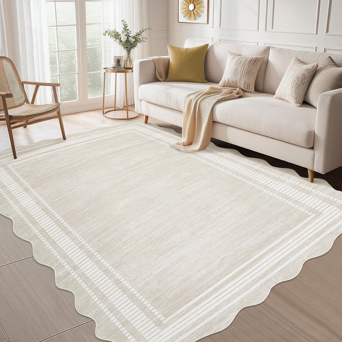Fluwelen Vloerkleed 244x305 cm Gebroken Wit - Wasbaar en Opvouwbaar; 1200 gsm Polyester