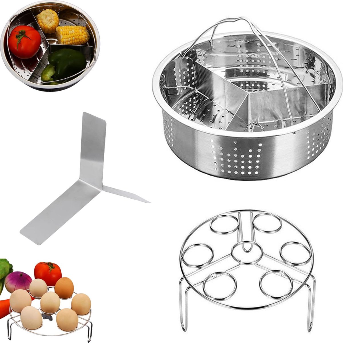 Solidchoice - Stoompanrek Set - 3 Stuks Roestvrij Staal Accessoires voor Snelkookpannen