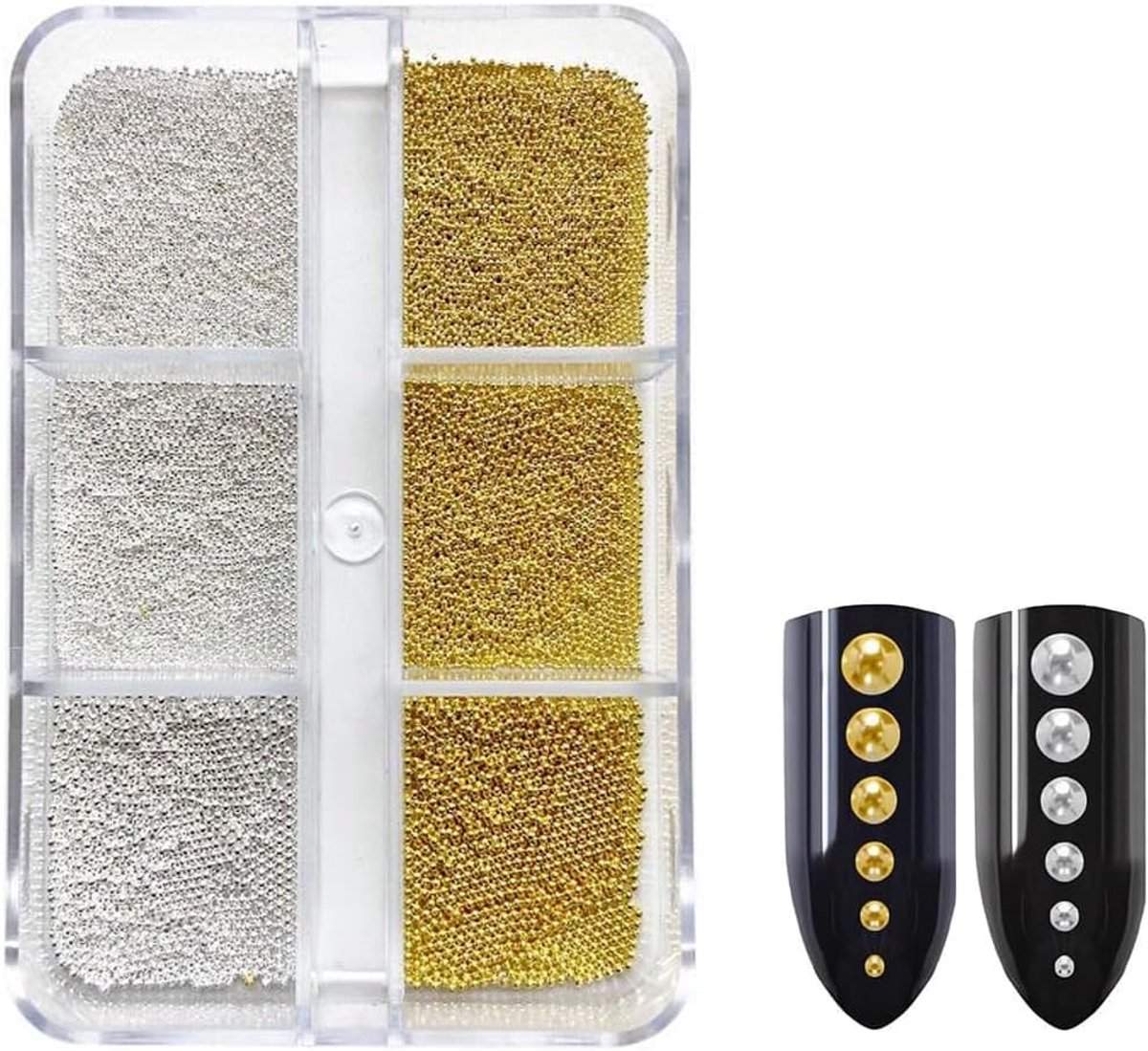 1 stuk kaviaarkralen voor nagels, gouden en zilveren nagelbedels, nagelkralen voor nagelkunstaccessoires, nagelkettingen voor nagelkunst (0,6/0,8/1,0 mm)