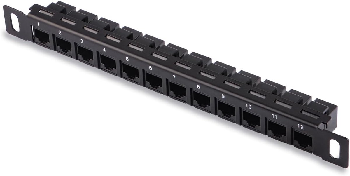 12 Port Patch Panel, 0.5U CAT6 Network Patch Panel for DeskPi RackMate T1/T0/T2 Rackmount and 10 Inch Server Rack/Network Cabinet (Zwart)