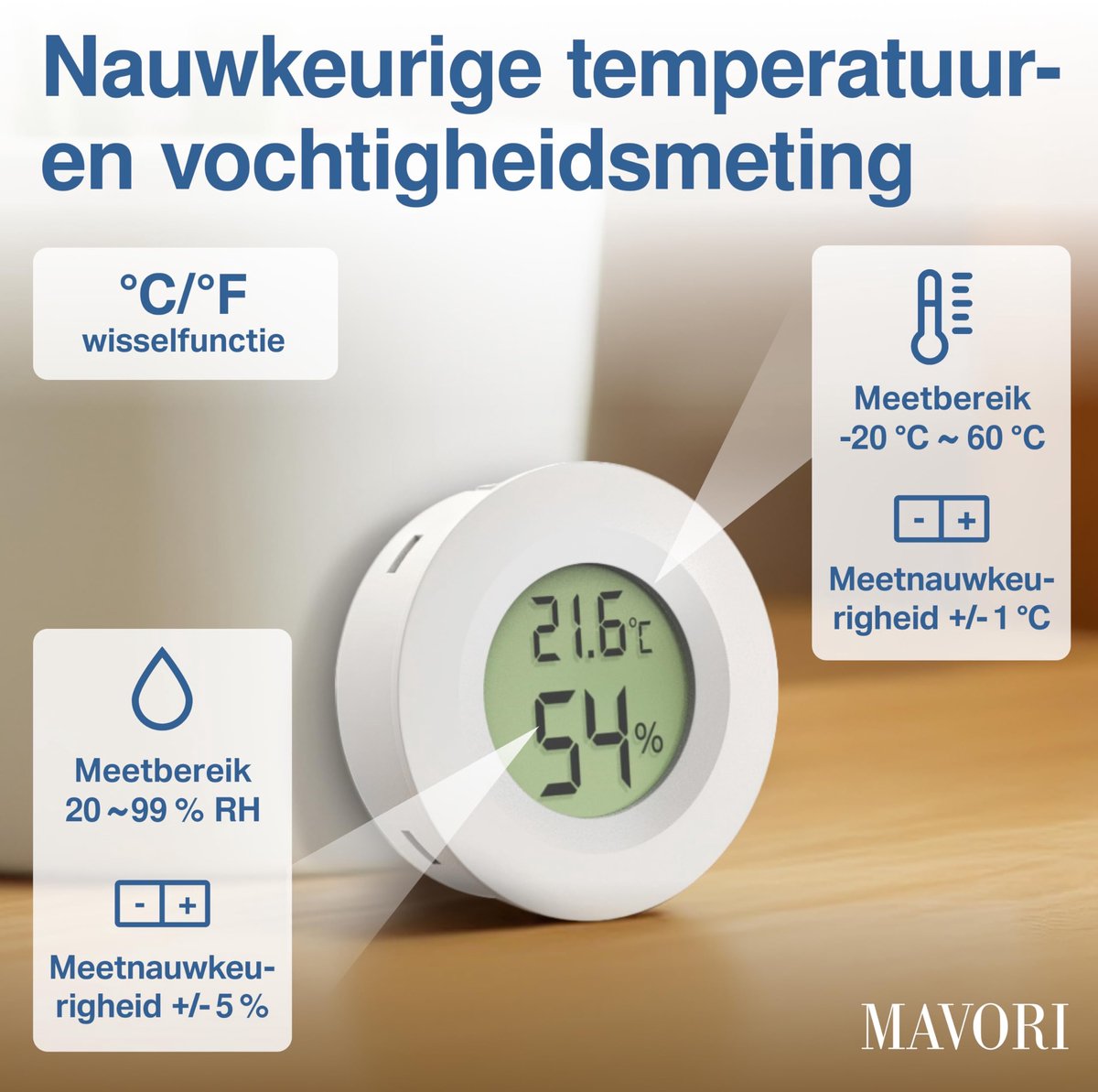 Mini hygrometer en thermometer digitaal - 2 in 1 compact - moderne meettechnologie - nauwkeurig voor binnenshuis - SnelShoppen