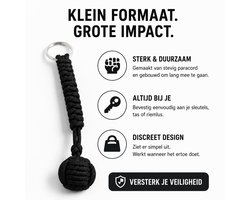 Paracord Sleutelhanger Monkey Fist Zwart – 25 cm – Gevlochten Keychain met RVS Kern