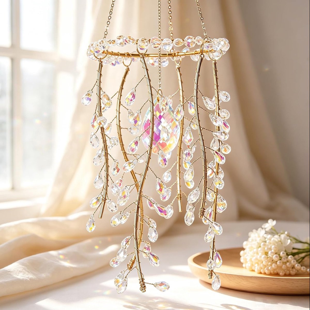 AB Zonnevanger kristal voor raamdecoratie, hangende windgong, kristallen, lichtspel, prisma, regenboog, lichtvanger, hanger, suncatcher, dopamine, decoratie voor balkon, tuin, raam, cadeau
