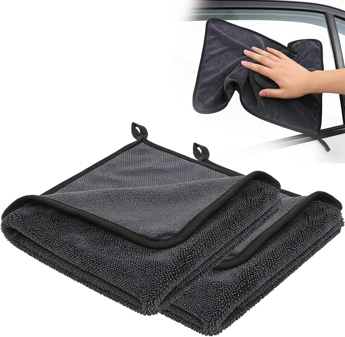 2 stuks ultra-doekjes droogdoeken, microvezeldoek voor douche, auto en camping, super absorberend, Fast Dry, droogdoeken voor auto, douchecabine en huishouden, sneldrogend (2 zwart)