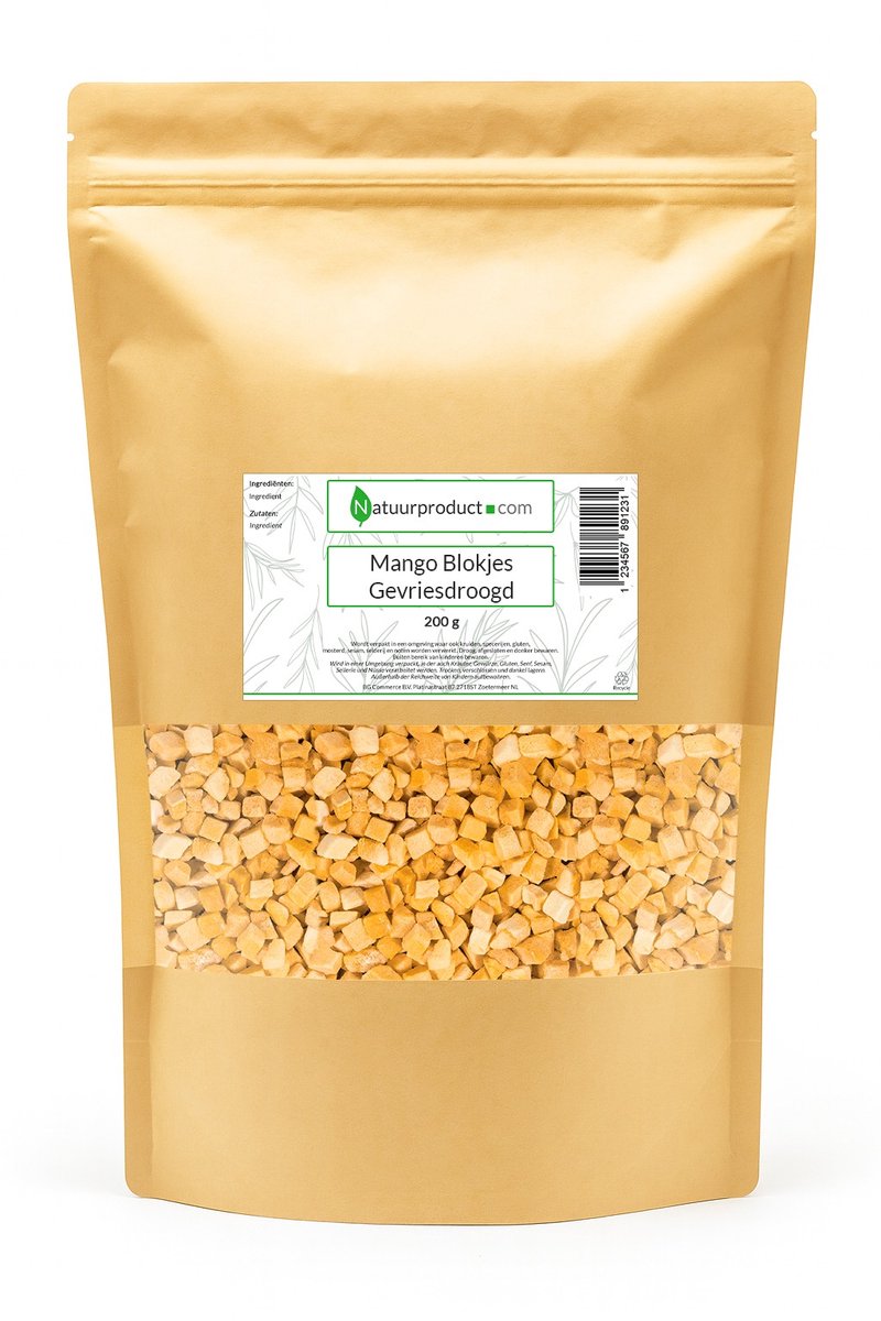 Mango Blokjes Gevriesdroogd - 100% Puur Fruit - Natuurproduct - Zonder Toevoegingen - 200 gram