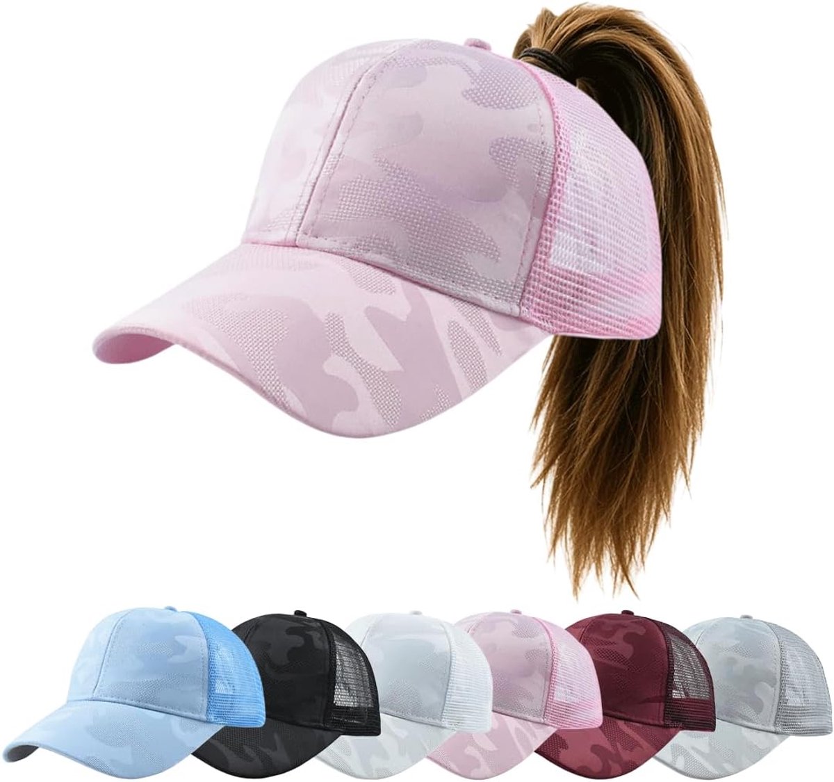 Honkbalpet voor dames, paardenstaart, zomer, baseballpet, honkbalpet, mesh, ademende baseballpet voor dames en heren, pet, verstelbare pet, sport